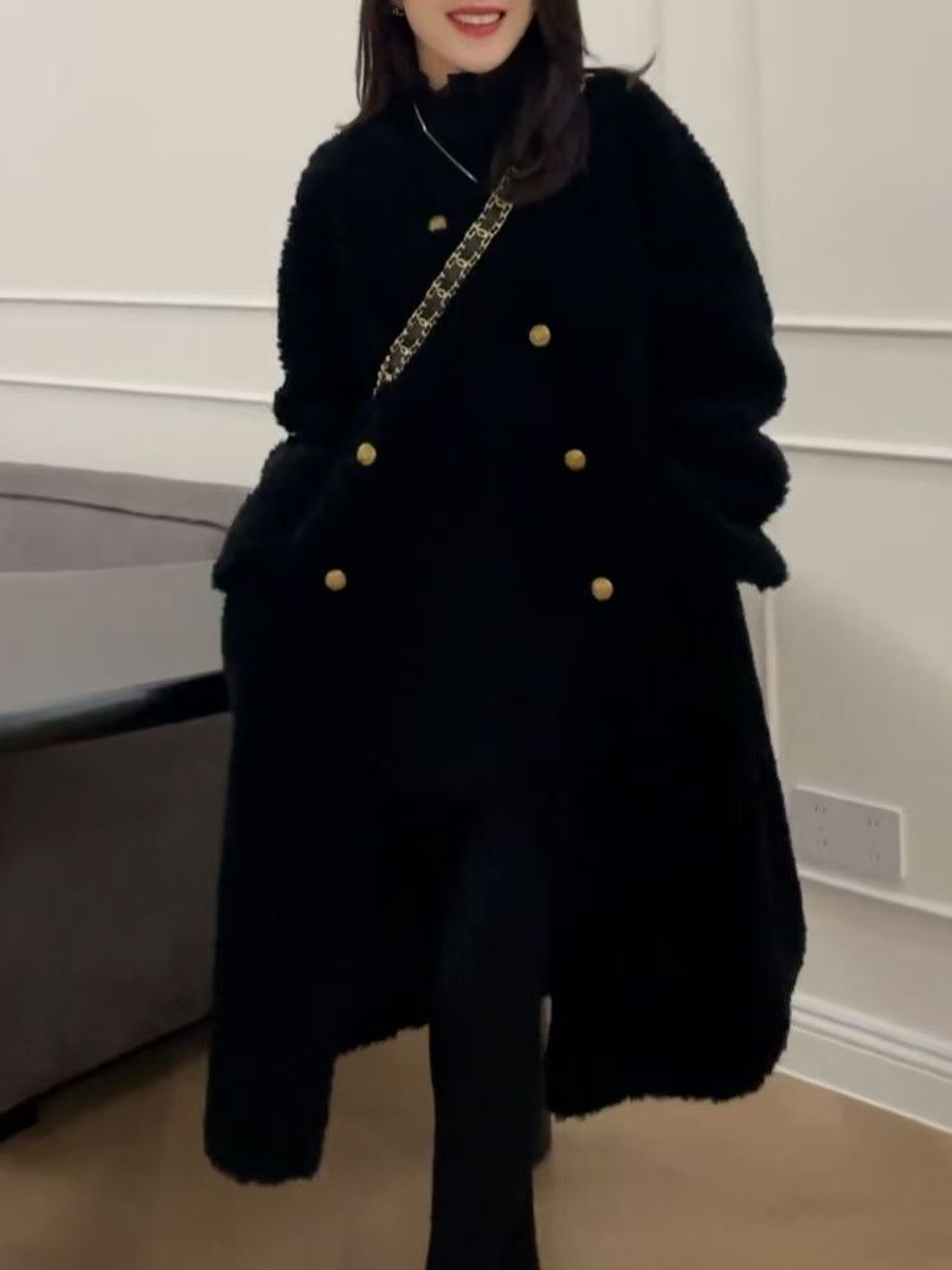 プラスサイズミッドレングスラムファージャケット厚みのある黒の - Wool Coat Peacoat のレビューと価格