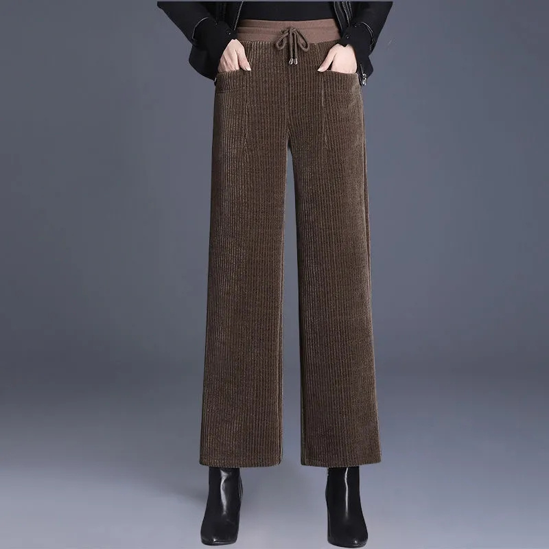 女性用ワイドレッグコーデュロイパンツ,伸縮性のあるハイウエス - Corduroy Pant Warm のレビューと価格