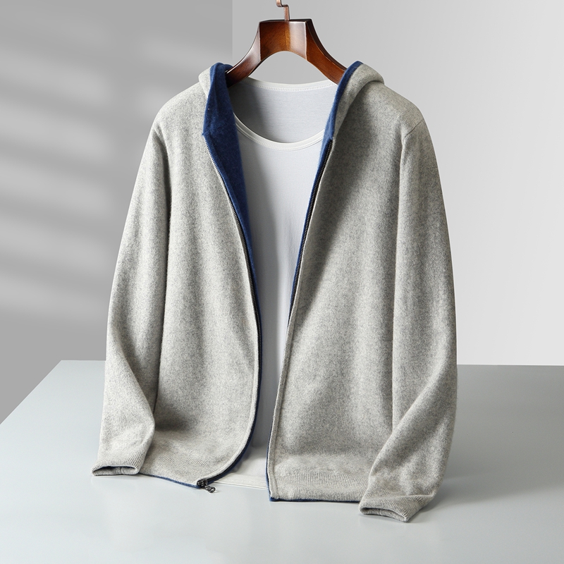 秋冬新作メンズ両面着用可能パッド入りカシミヤフーディーカーデ - Wool Coat Peacoat のレビューと価格