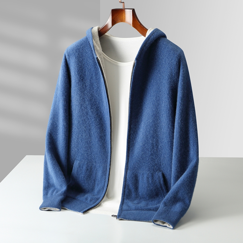 秋冬新作メンズ両面着用可能パッド入りカシミヤフーディーカーデ - Wool Coat Peacoat のレビューと価格