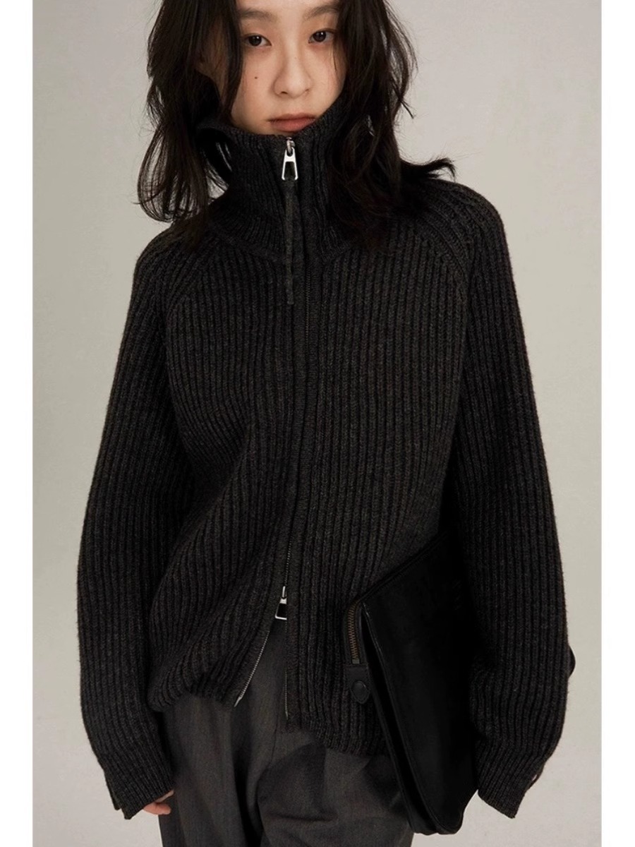 女性用ダブルジップカシミヤカーディガン,長袖,厚手のニットコ - Wool Coat Peacoat のレビューと価格